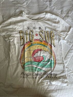 Anthropologie Big Sur White cotton t-shirt with rainbow wave graphic, size XS